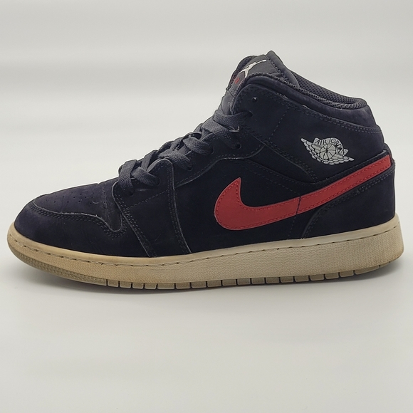 Air Jordan 1 Mid Multi-Color Swoosh Black Red Blue Size 7 US - Picture 9 of 16